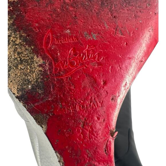 Christian Louboutin Civiliza 100 Black Leather Wedge Knee High Boots Size 37 - Picture 15 of 16